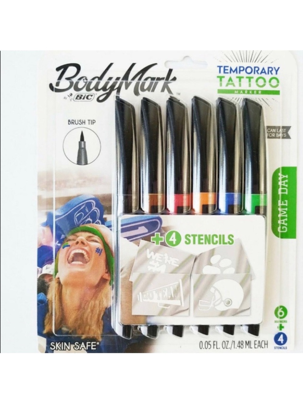 NIB-NWOT BodyMark by BIC Temporary Tattoo Markers - Black (6 Pack)